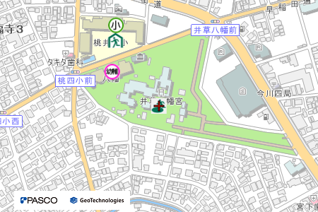 地図：井草八幡宮一帯（広域避難場所）
