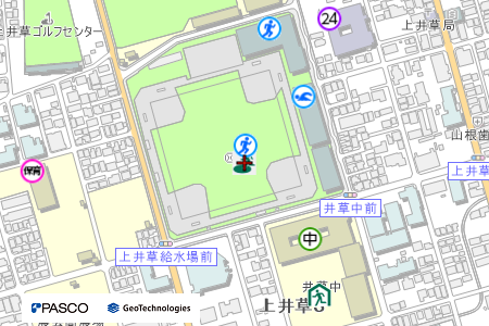 地図：上井草スポーツセンター一帯（広域避難場所）
