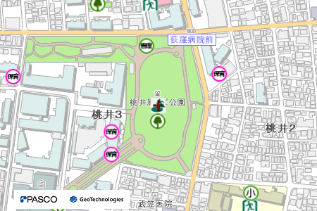 地図：桃井原っぱ公園一帯（広域避難場所）