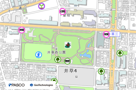 地図：井草森公園一帯（広域避難場所）