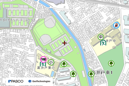 地図：日本郵政・高井戸東小学校一帯（広域避難場所）
