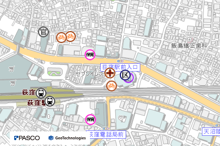地図：荻窪東地下自転車駐車場（短時間利用）