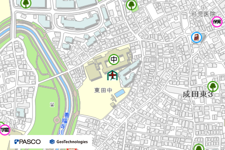 地図：東田中学校（震災救援所）