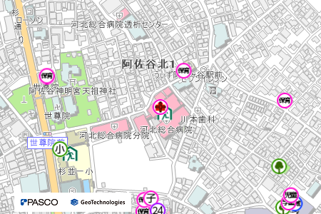 地図：河北総合病院（二次救急医療機関）