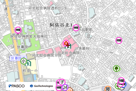 地図：河北総合病院（災害拠点連携病院）