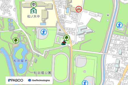 地図：善福寺川緑地・和田堀公園（西地区）一帯（広域避難場所）