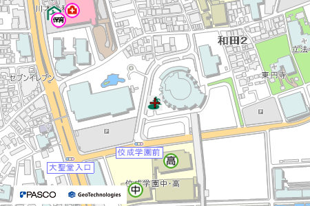 地図：コーシャハイム中野弥生町・立正佼成会大聖堂一帯（広域避難場所）